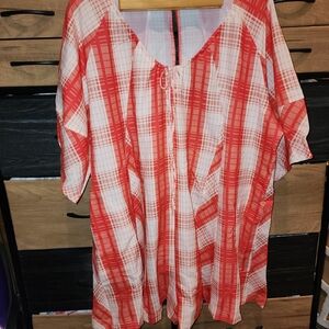Red and White Plaid Romper Size XXL